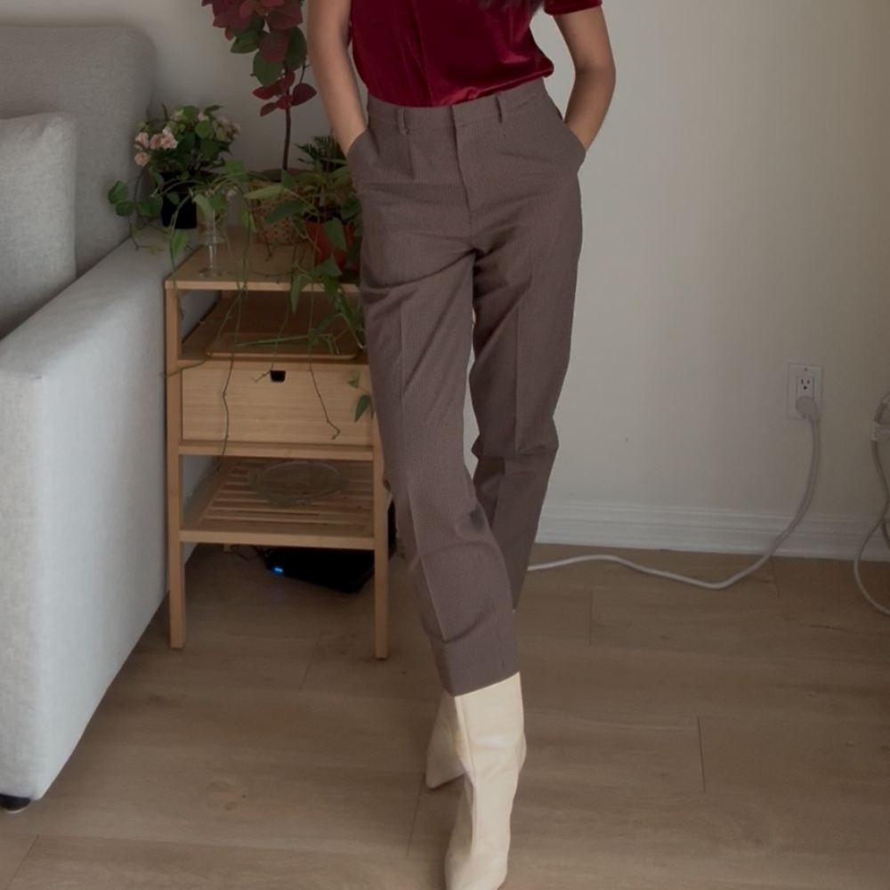 Uniqlo Women's Straight Leg Pants - Brown Plaid